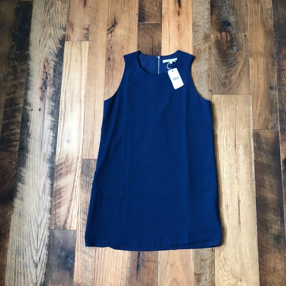 Double Layer Navy Chiffon Shift Dress